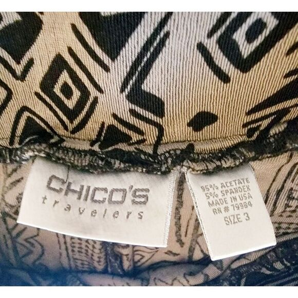 Chico's Travelers 3 Black & Gray Geometric Cropped Pants XL Pull-ON - Picture 5 of 7